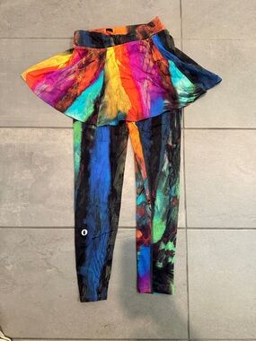 Multicolor Abstract Print Skirted Leggings - Vibrant Rainbow